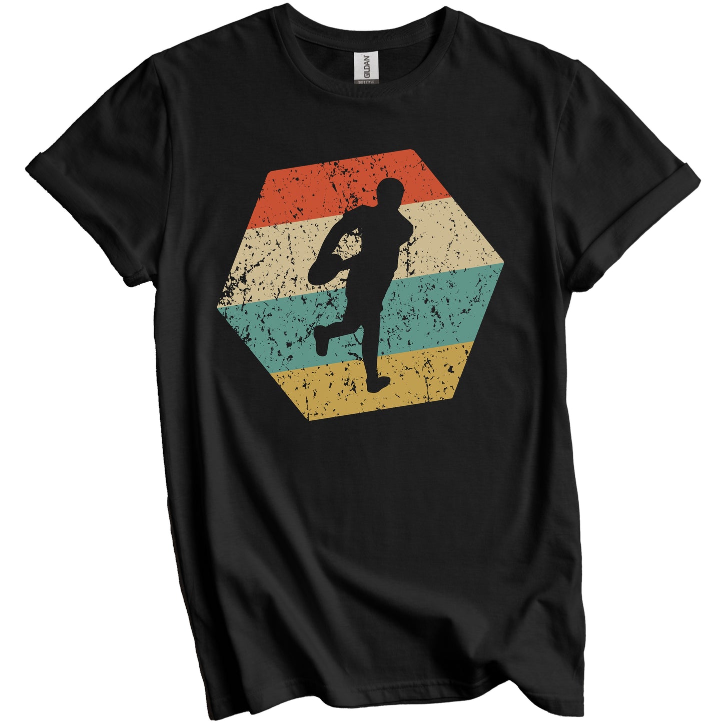 Rugby Retro Distressed Hexagon Rugby Player T-Shirt