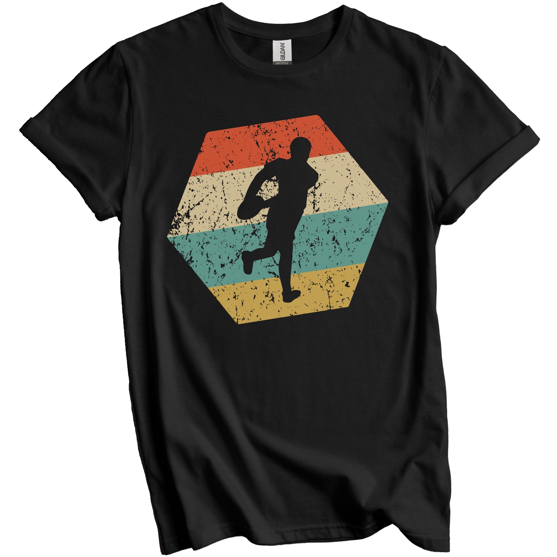 Rugby Retro Distressed Hexagon Rugby Player T-Shirt