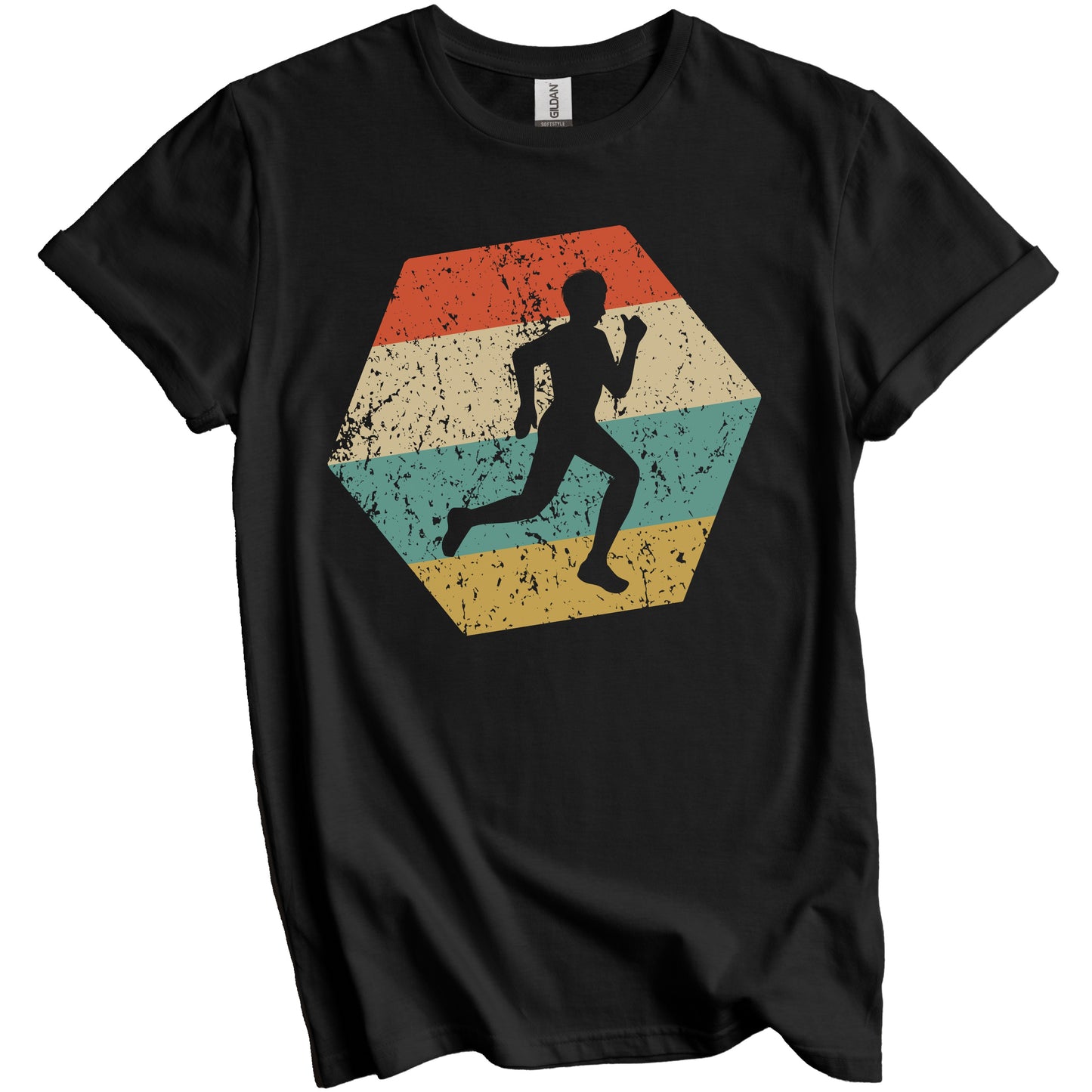 Cross Country Running Retro Distressed Hexagon Runner T-Shirt
