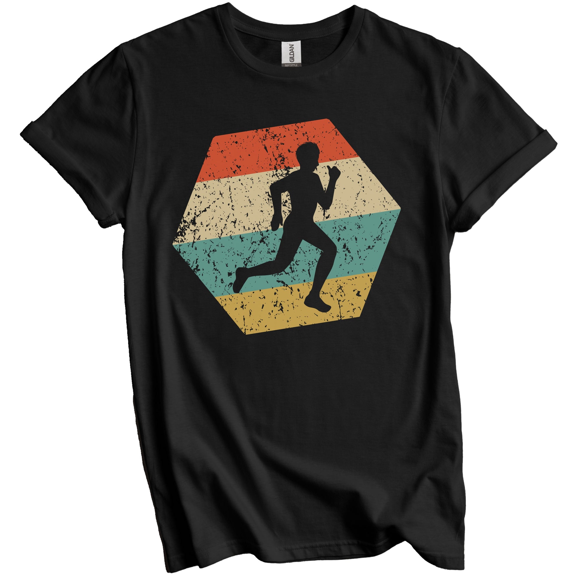 Cross Country Running Retro Distressed Hexagon Runner T-Shirt