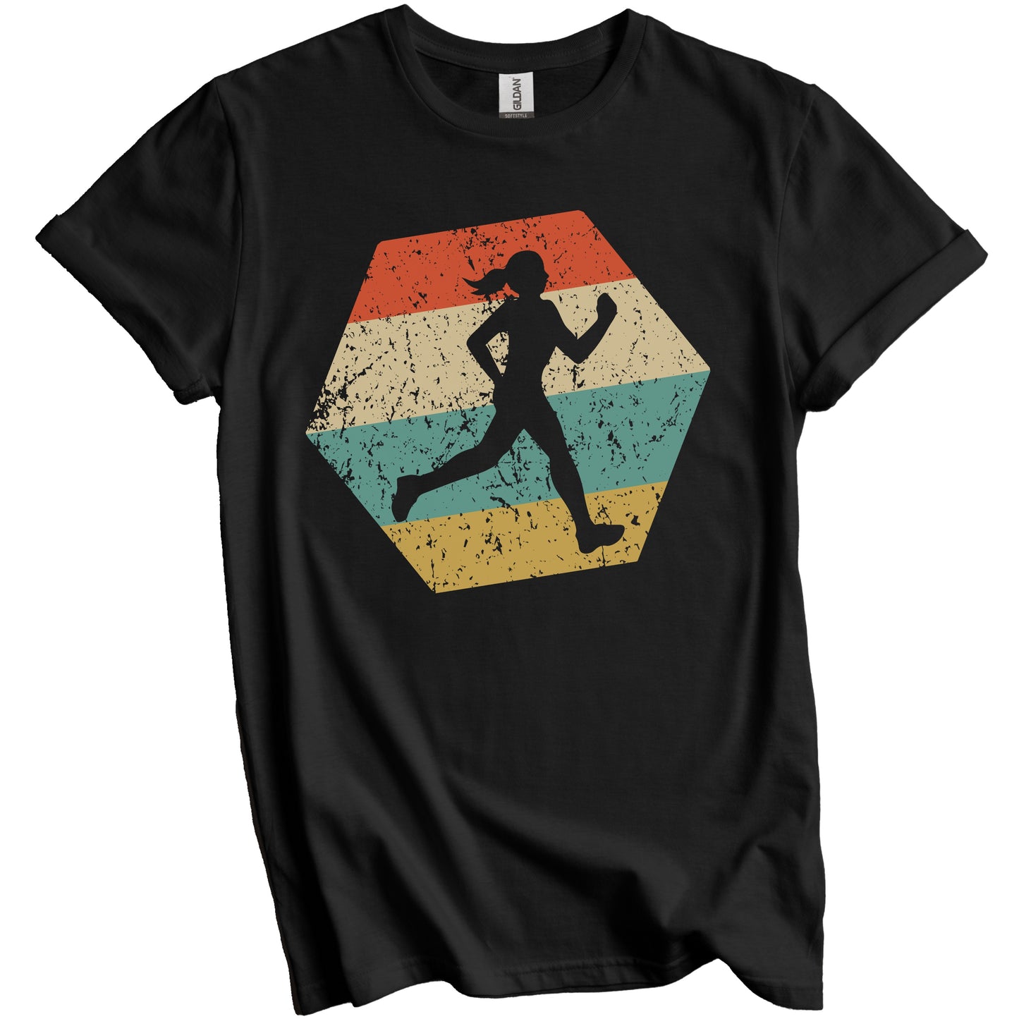 Cross Country Running Retro Distressed Hexagon Runner T-Shirt