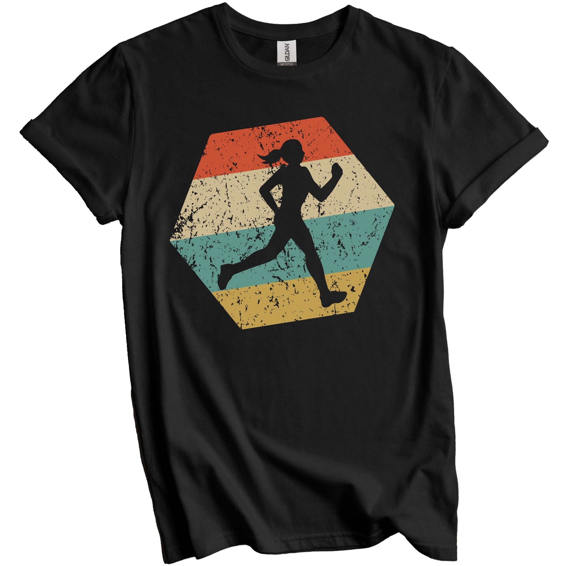 Cross Country Running Retro Distressed Hexagon Runner T-Shirt