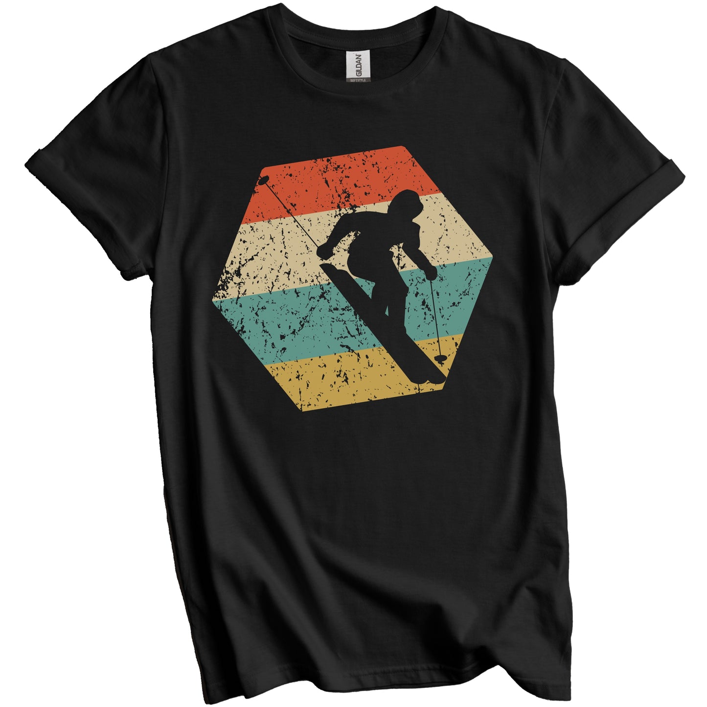 Skiing Retro Distressed Hexagon Skier T-Shirt
