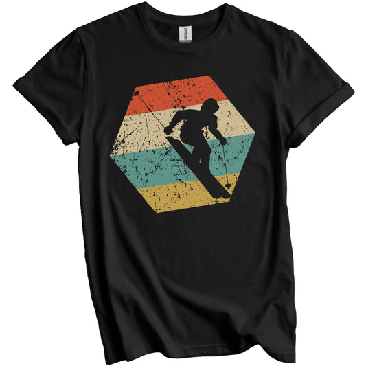 Skiing Retro Distressed Hexagon Skier T-Shirt