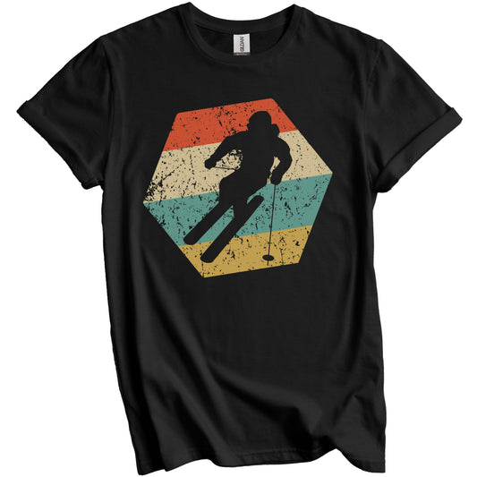 Skier Retro Distressed Hexagon Skiing T-Shirt