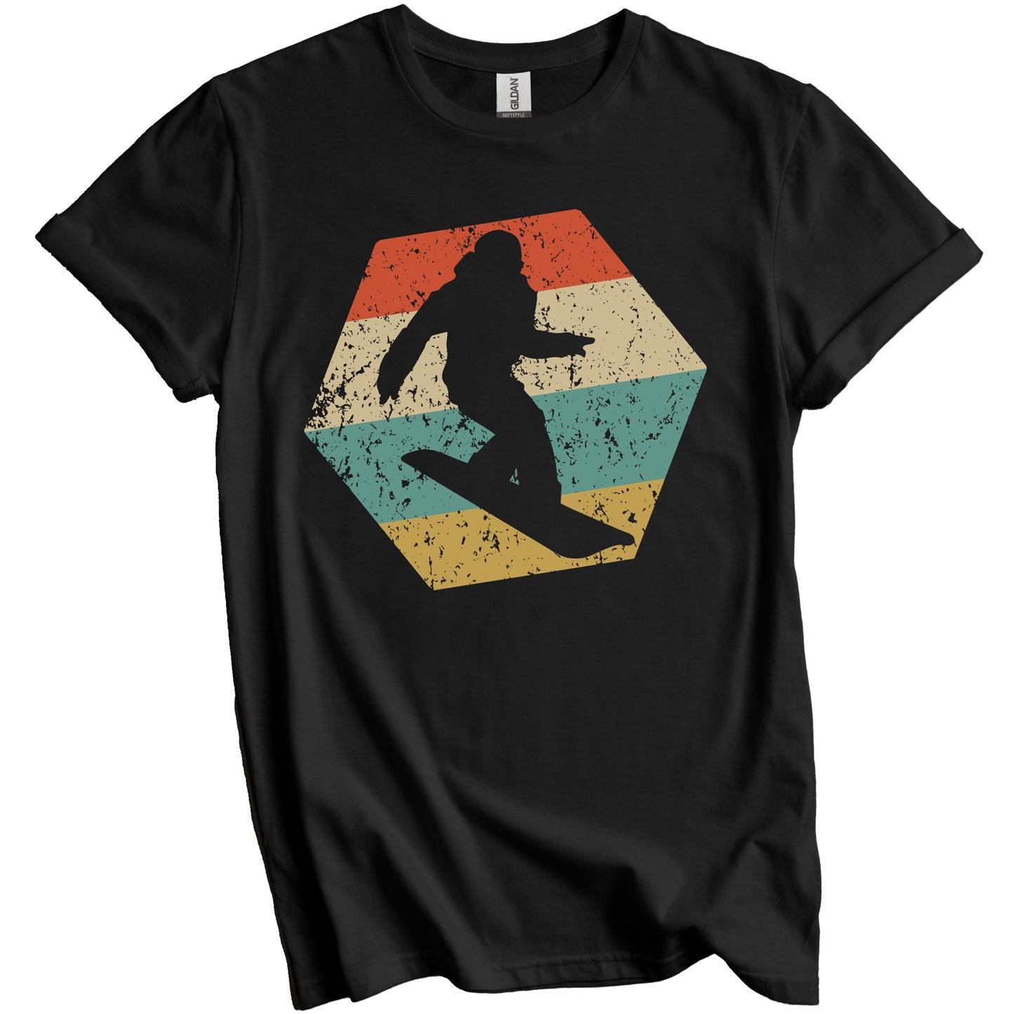 Snowboarding Retro Distressed Hexagon Snowboarder T-Shirt