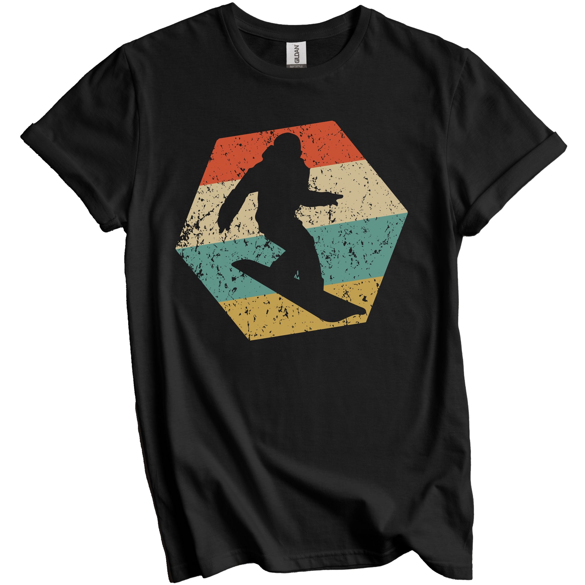 Snowboarding Retro Distressed Hexagon Snowboarder T-Shirt