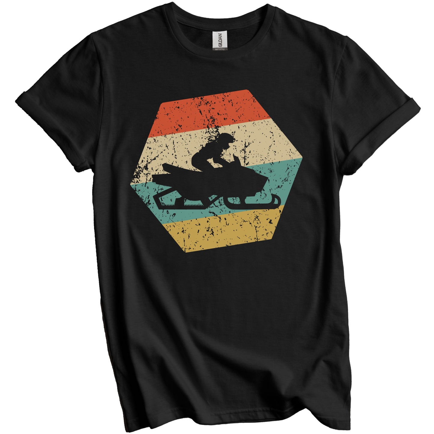 Snowmobile Retro Distressed Hexagon Snowmobiling T-Shirt