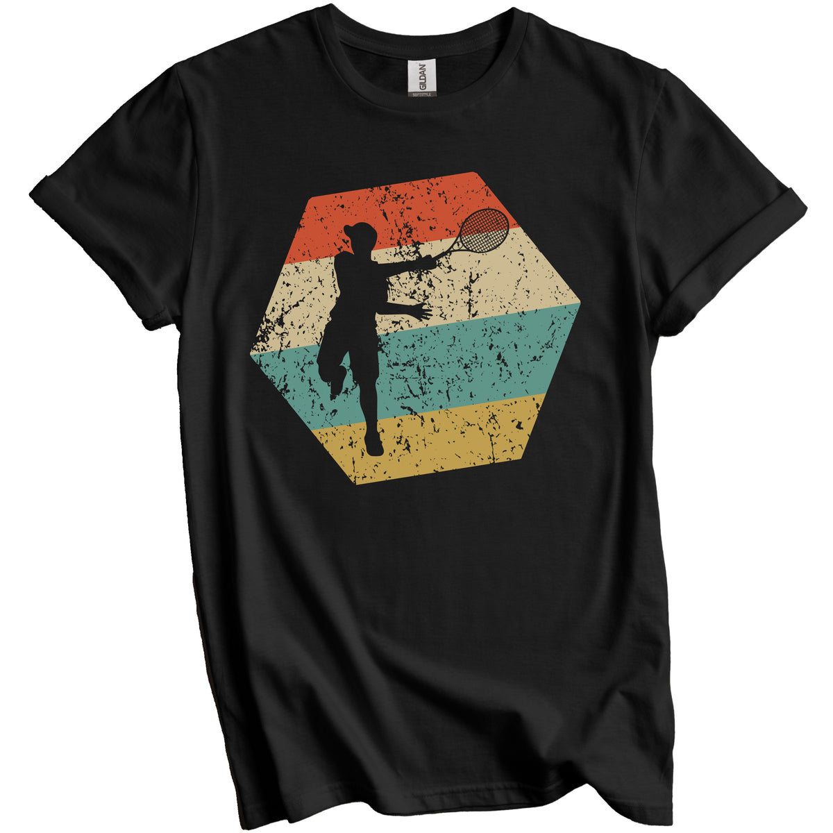 Tennis Retro Distressed Hexagon Tennis Player T-Shirt