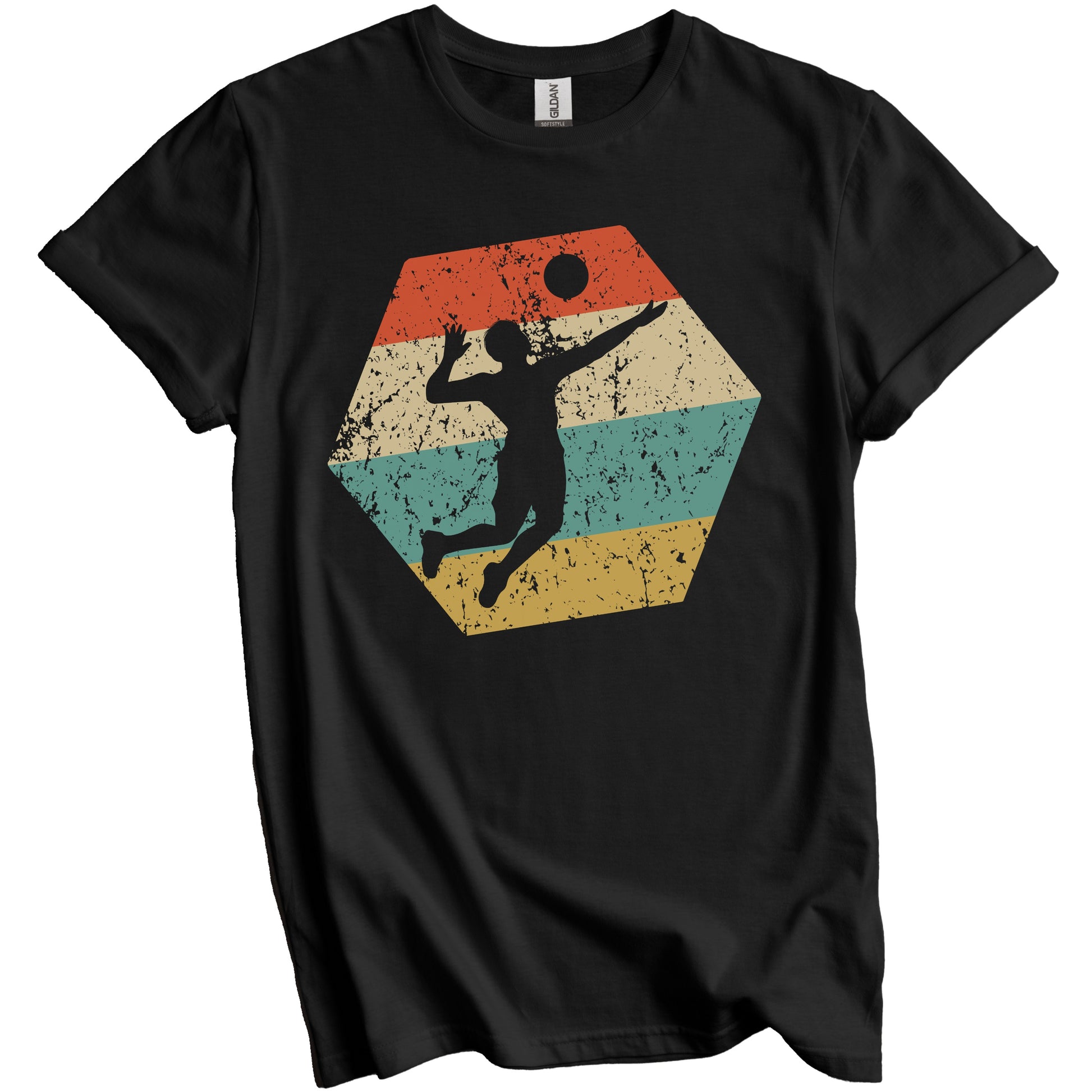 Volleyball Retro Distressed Hexagon Volleyball Player T-Shirt