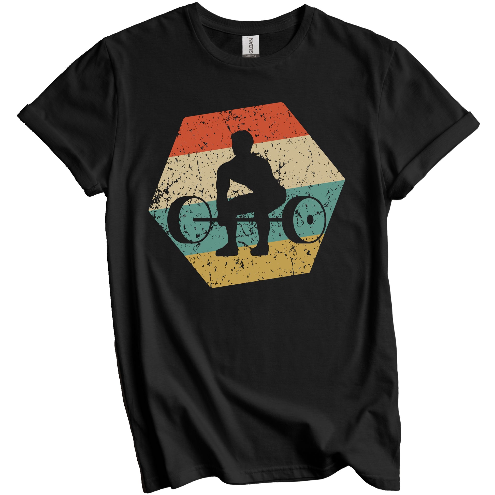 Weightlifting Retro Distressed Hexagon Power Lifter T-Shirt