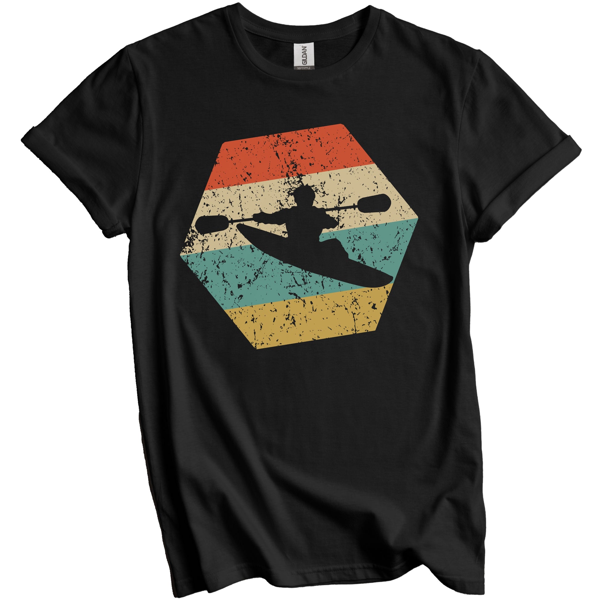 Kayak Retro Distressed Hexagon Kayaking T-Shirt