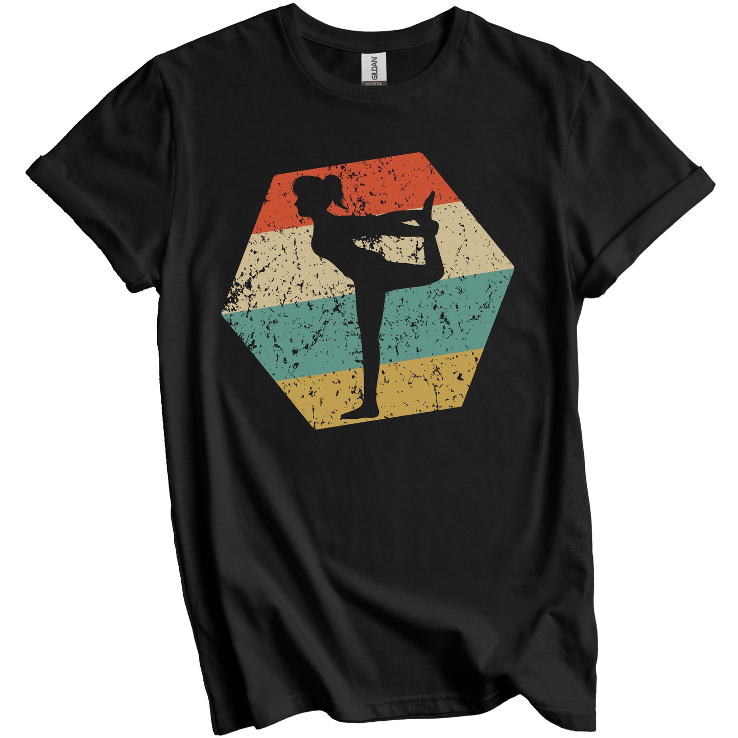 Yoga Retro Distressed Hexagon Yoga Pose T-Shirt