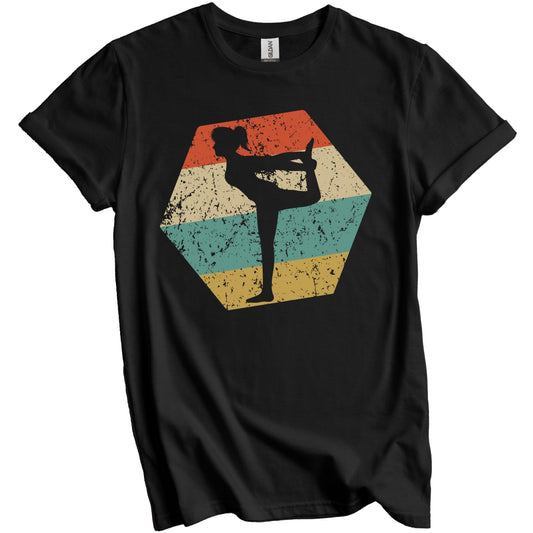 Yoga Retro Distressed Hexagon Yoga Pose T-Shirt