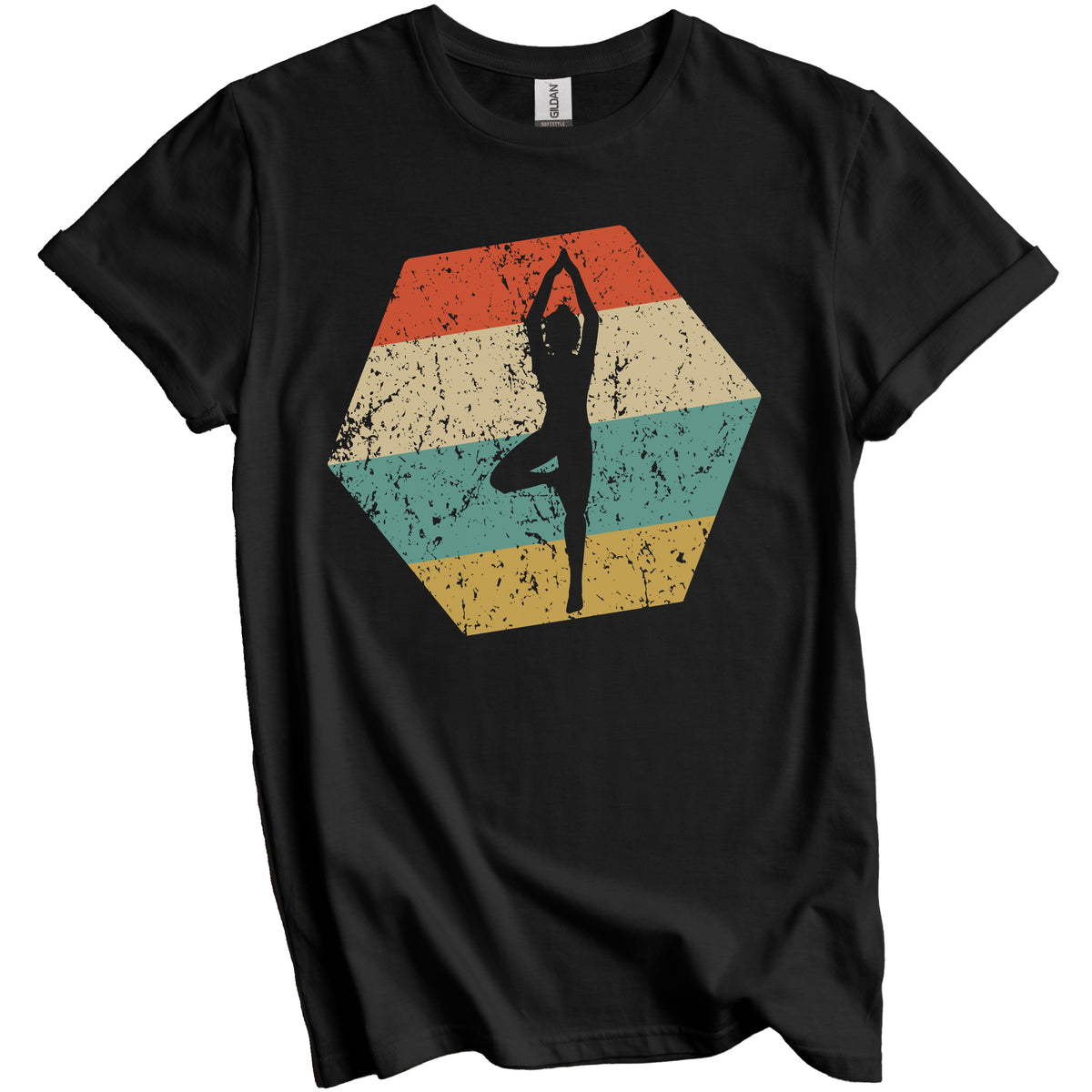 Yoga Retro Distressed Hexagon Yoga Pose T-Shirt