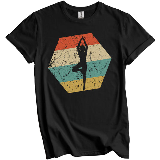 Yoga Retro Distressed Hexagon Yoga Pose T-Shirt