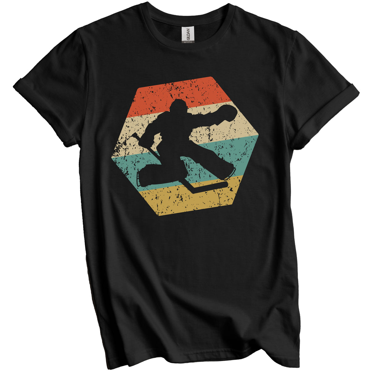 Hockey Goalie Retro Distressed Hexagon Save T-Shirt