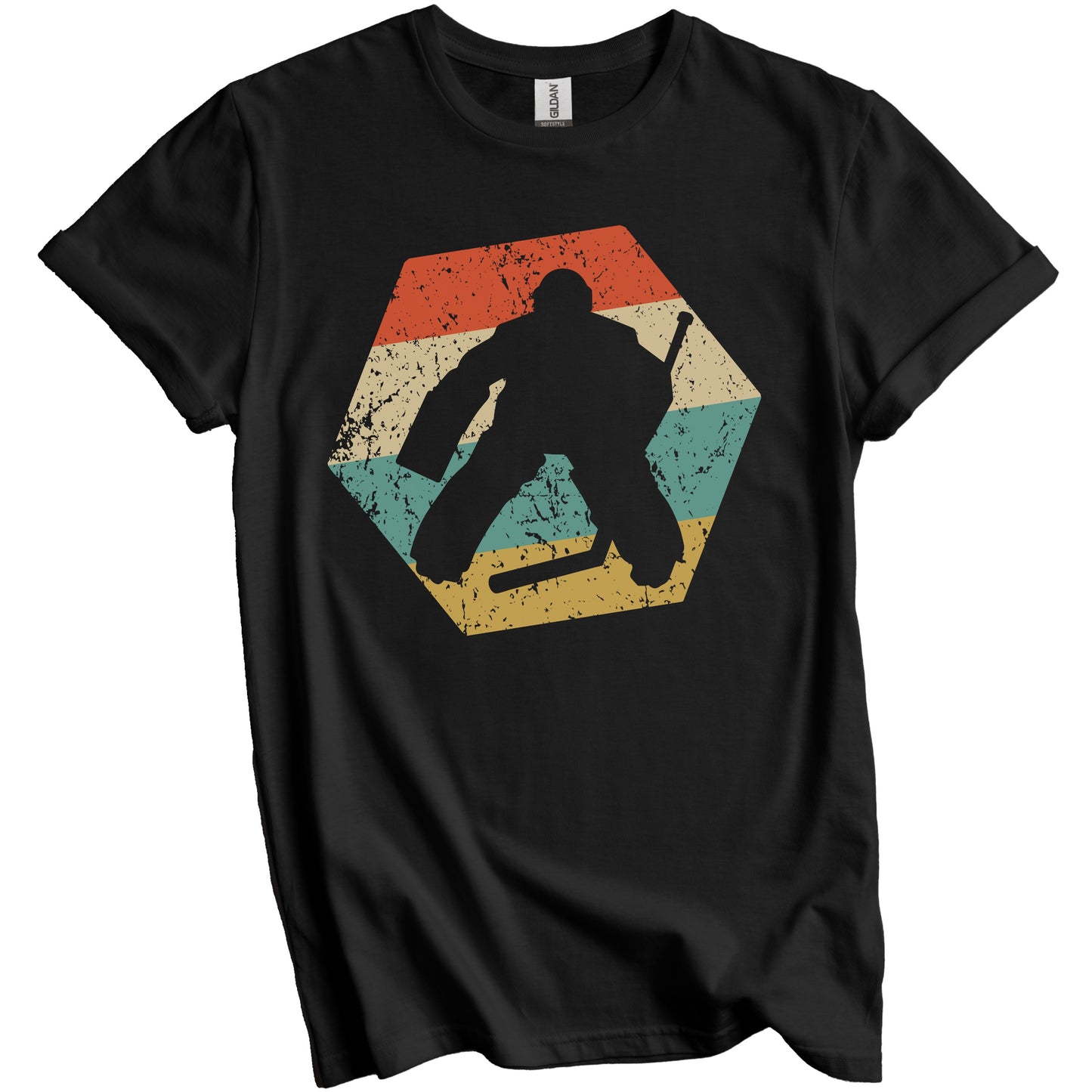 Goalie Retro Distressed Hexagon Hockey T-Shirt