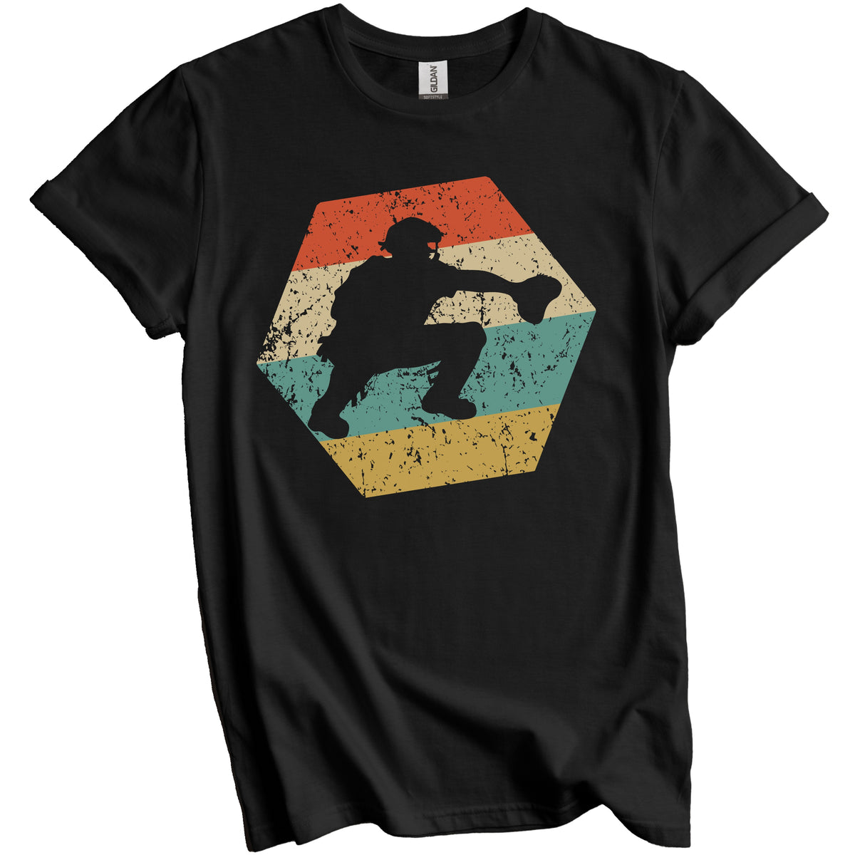 Baseball Player Retro Distressed Hexagon Catcher T-Shirt
