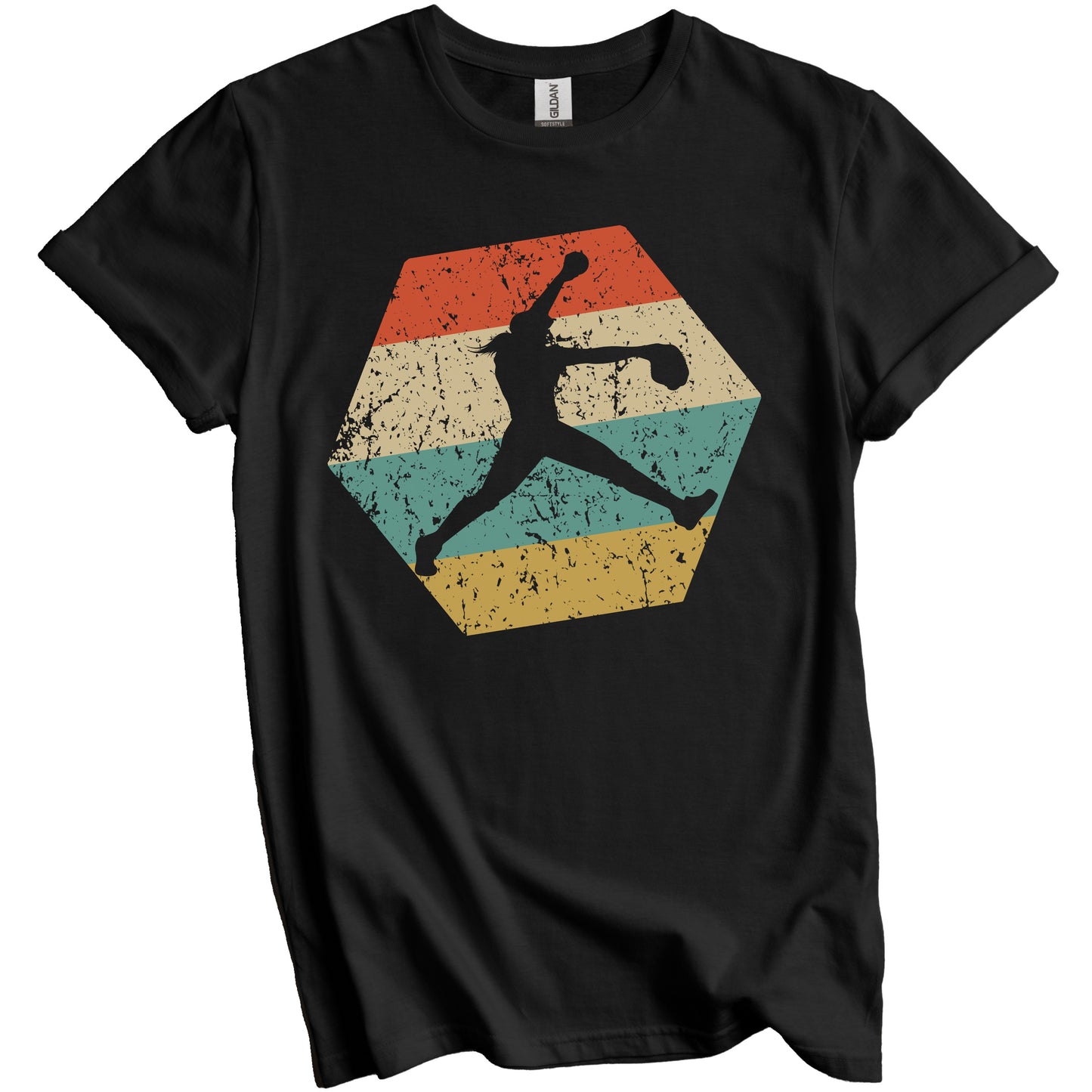 Fast Pitch Softball Retro Distressed Hexagon Pitcher T-Shirt
