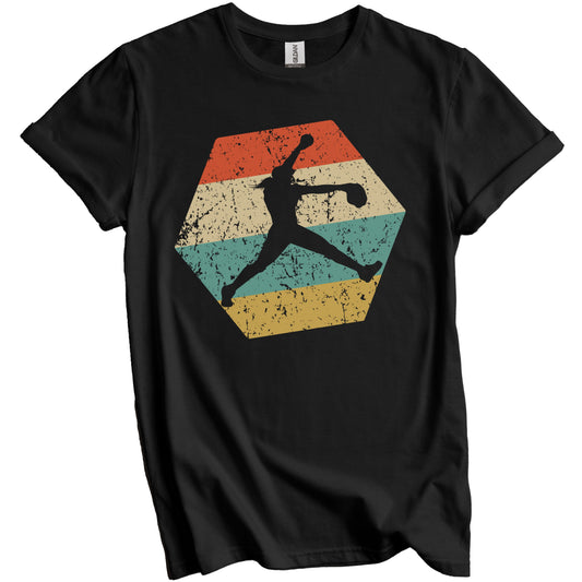 Fast Pitch Softball Retro Distressed Hexagon Pitcher T-Shirt