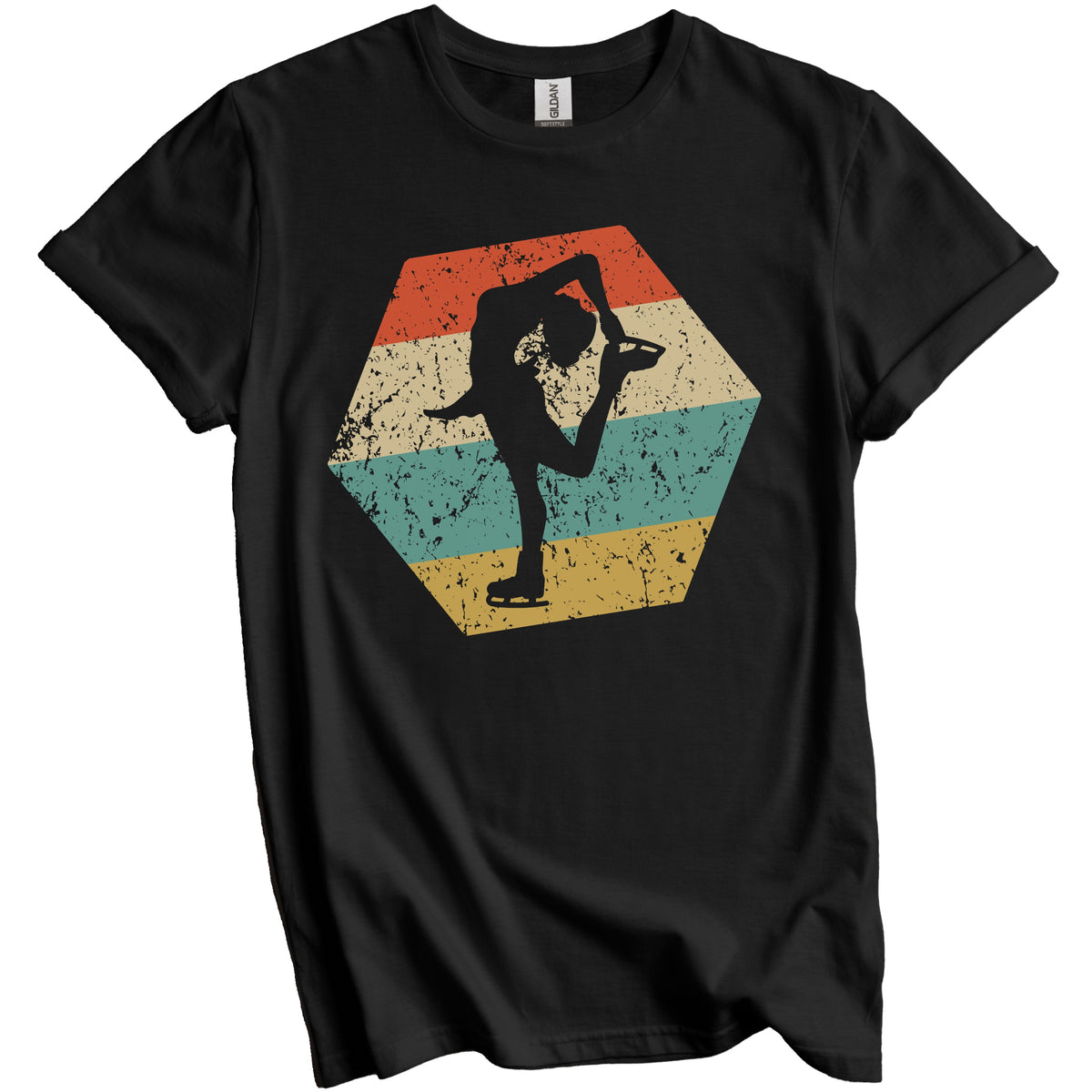 Figure Skating Retro Distressed Hexagon Figure Skater T-Shirt