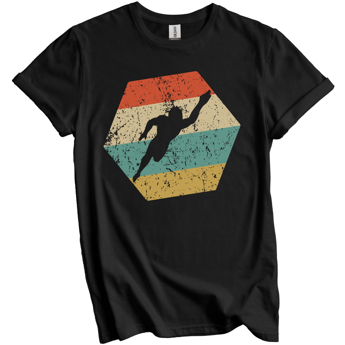 Swimming Retro Distressed Hexagon Swimmer T-Shirt
