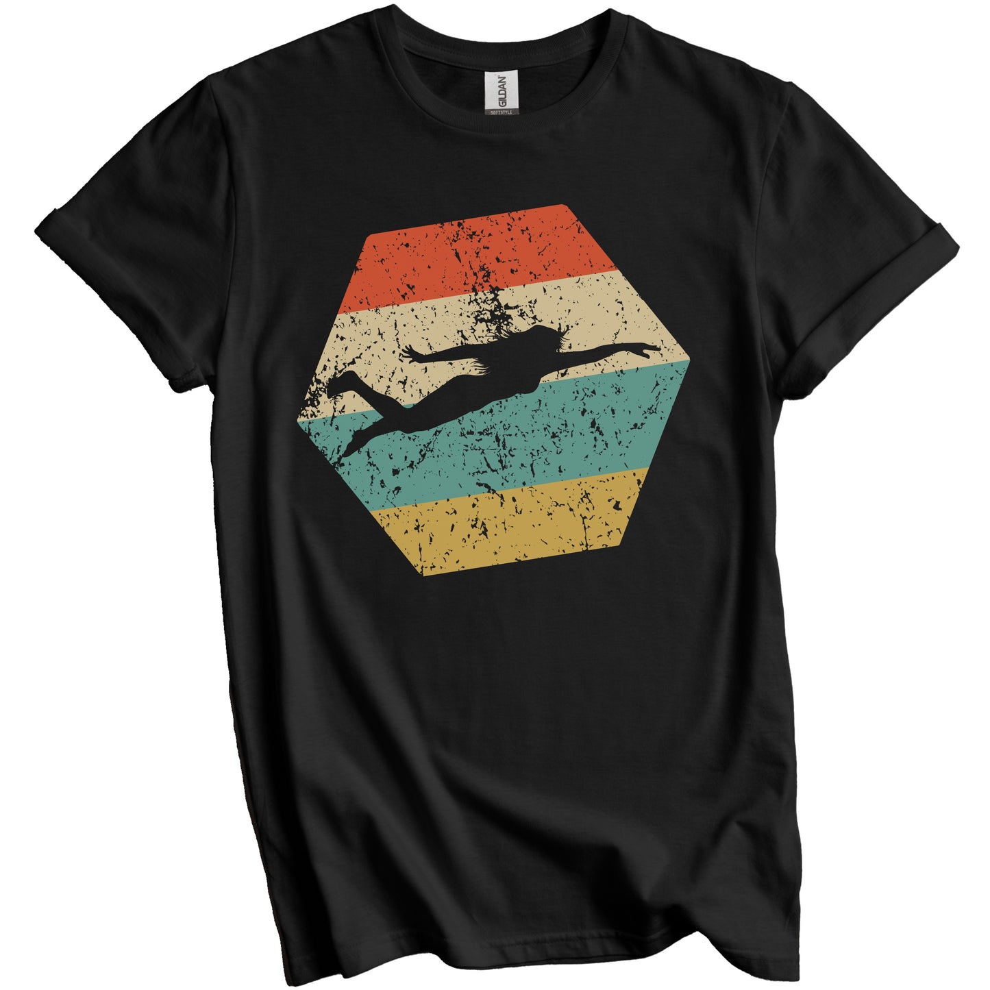Swimmer Retro Distressed Hexagon Swimming T-Shirt