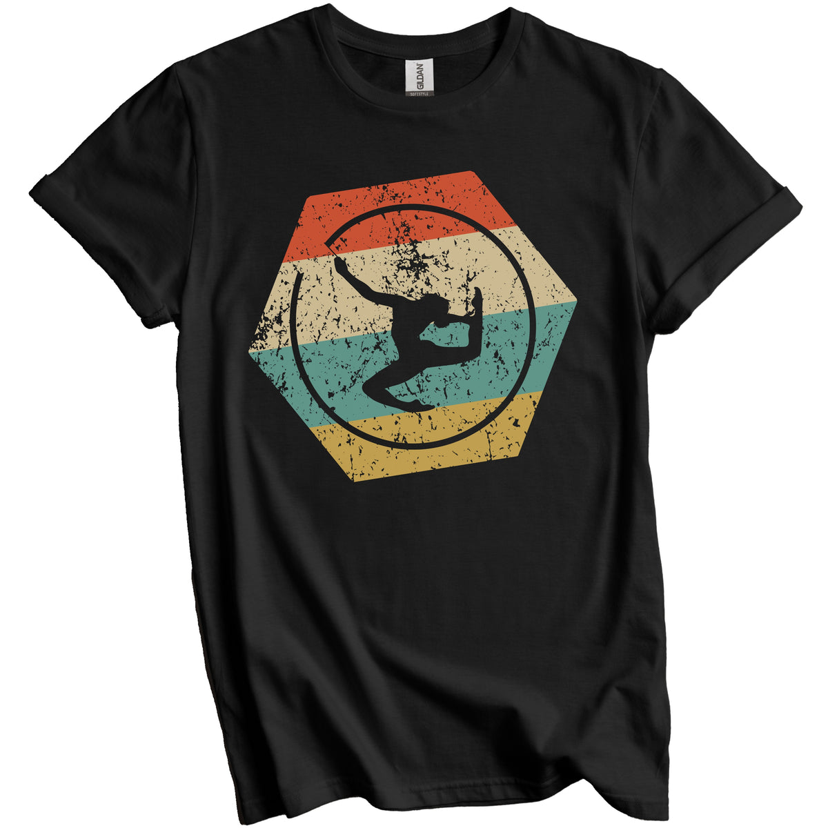 Gymnastics Retro Distressed Hexagon Ribbon Twirling T-Shirt