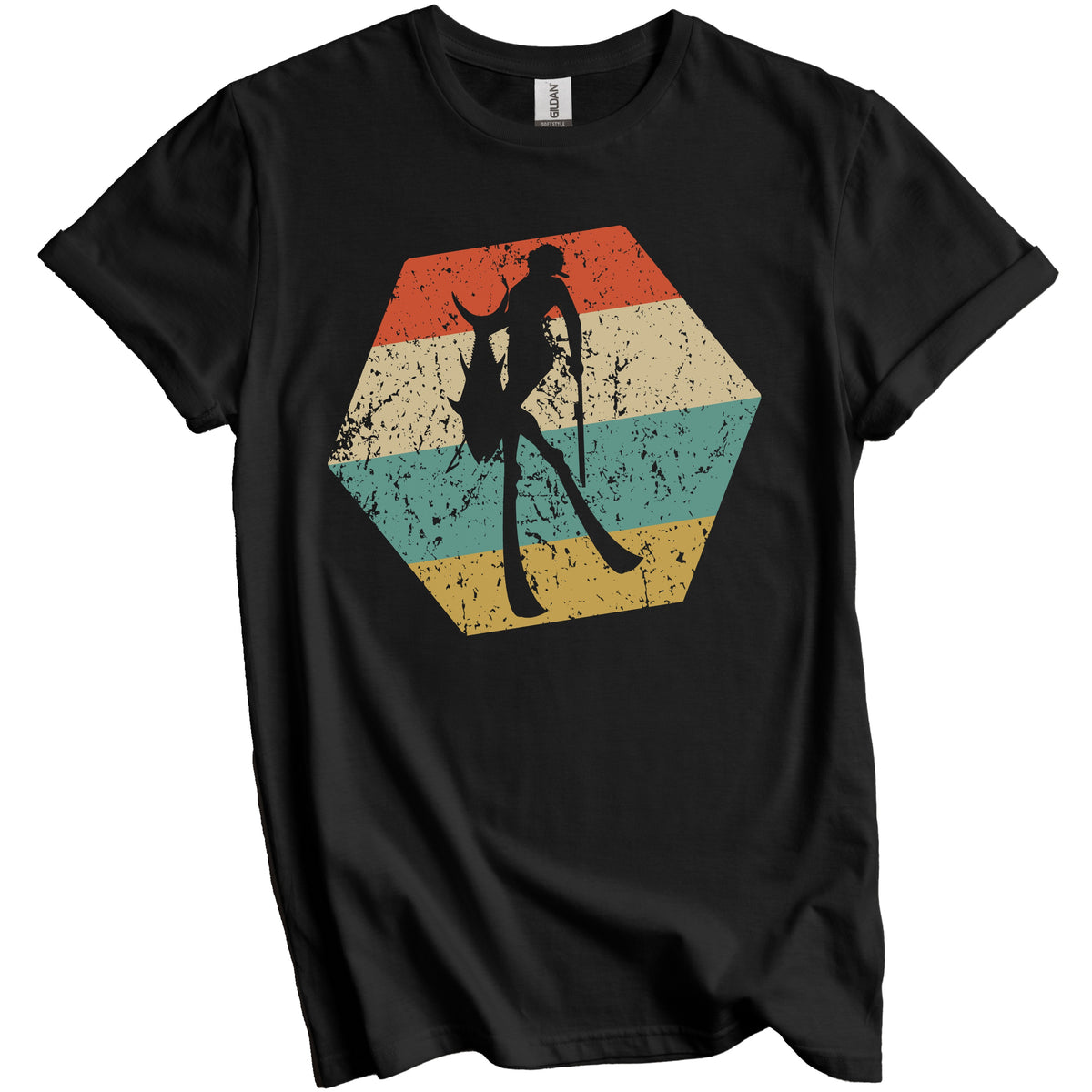 Spearfishing Retro Distressed Hexagon Spearfisherman T-Shirt