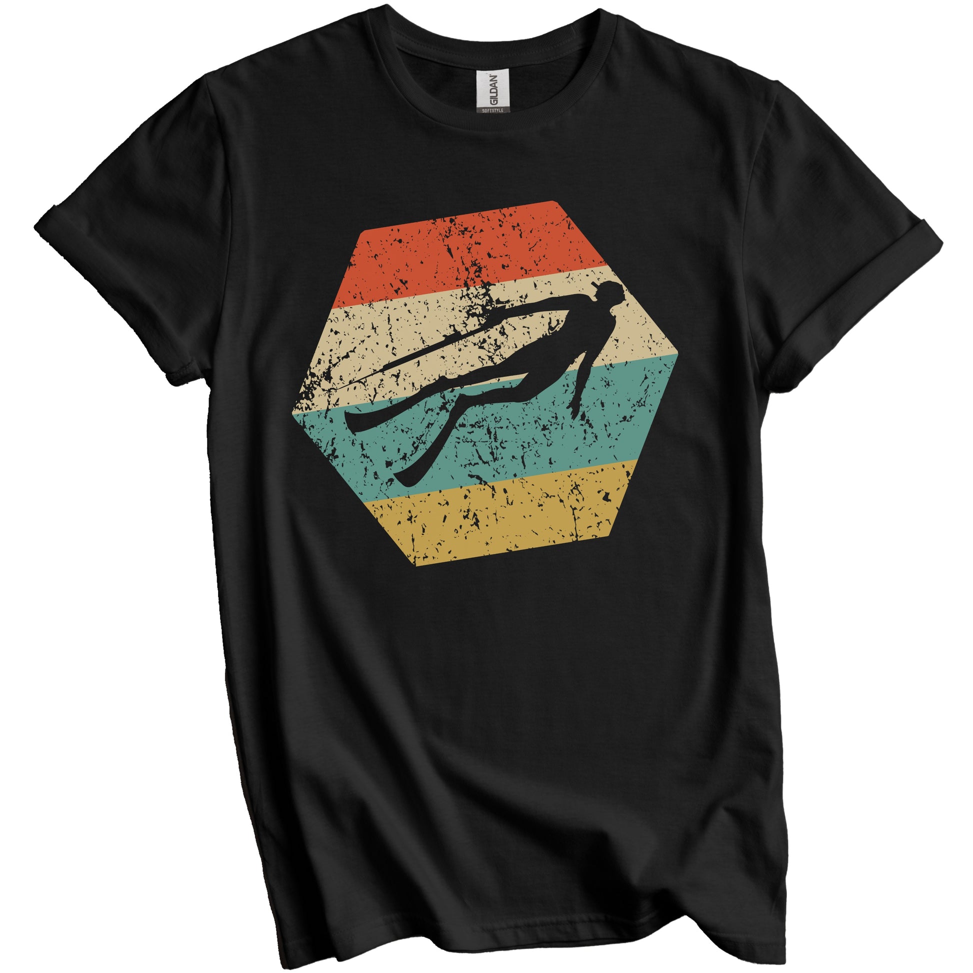 Spearfisherman Retro Distressed Hexagon Spearfishing T-Shirt