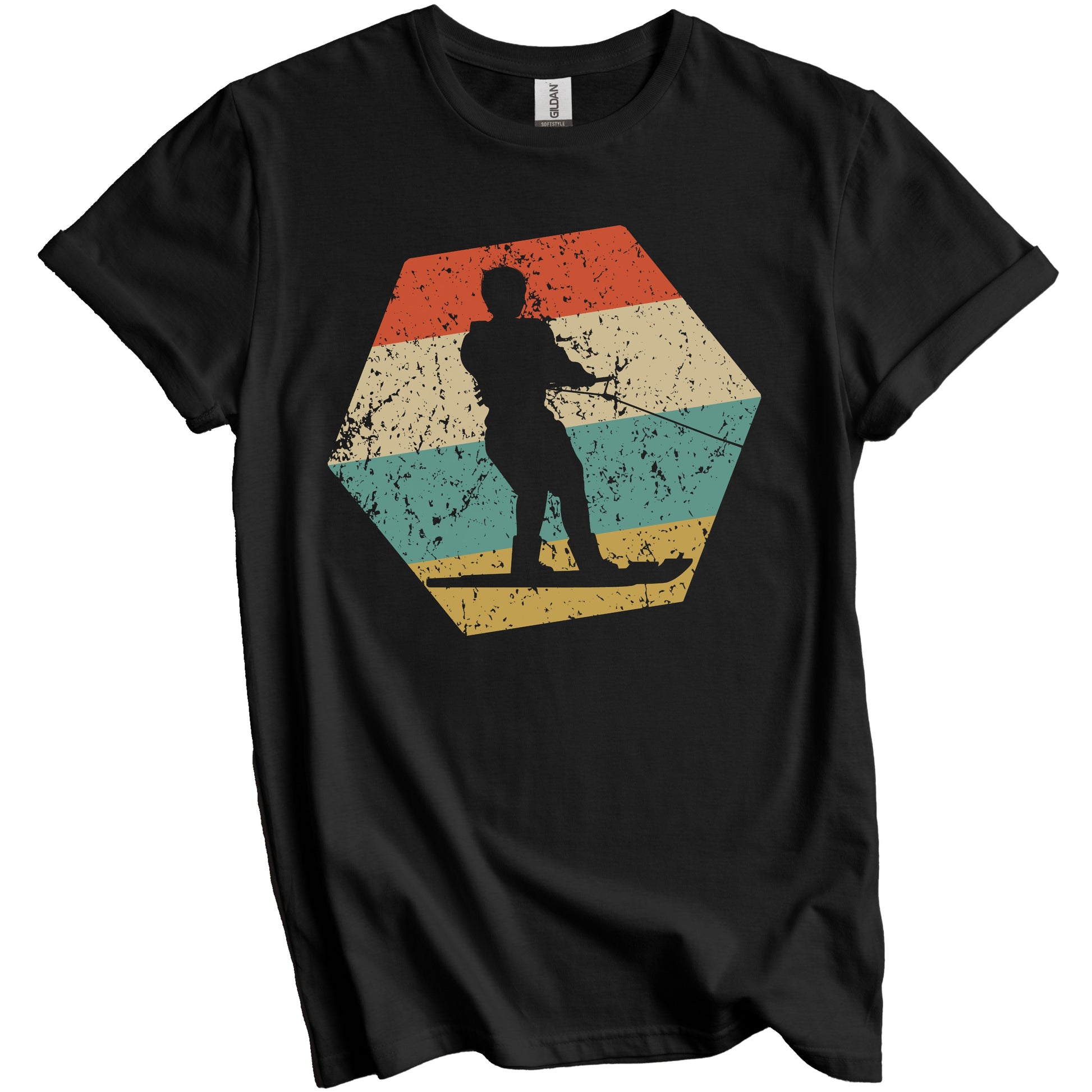 Waterskiing Retro Distressed Hexagon Waterskier T-Shirt