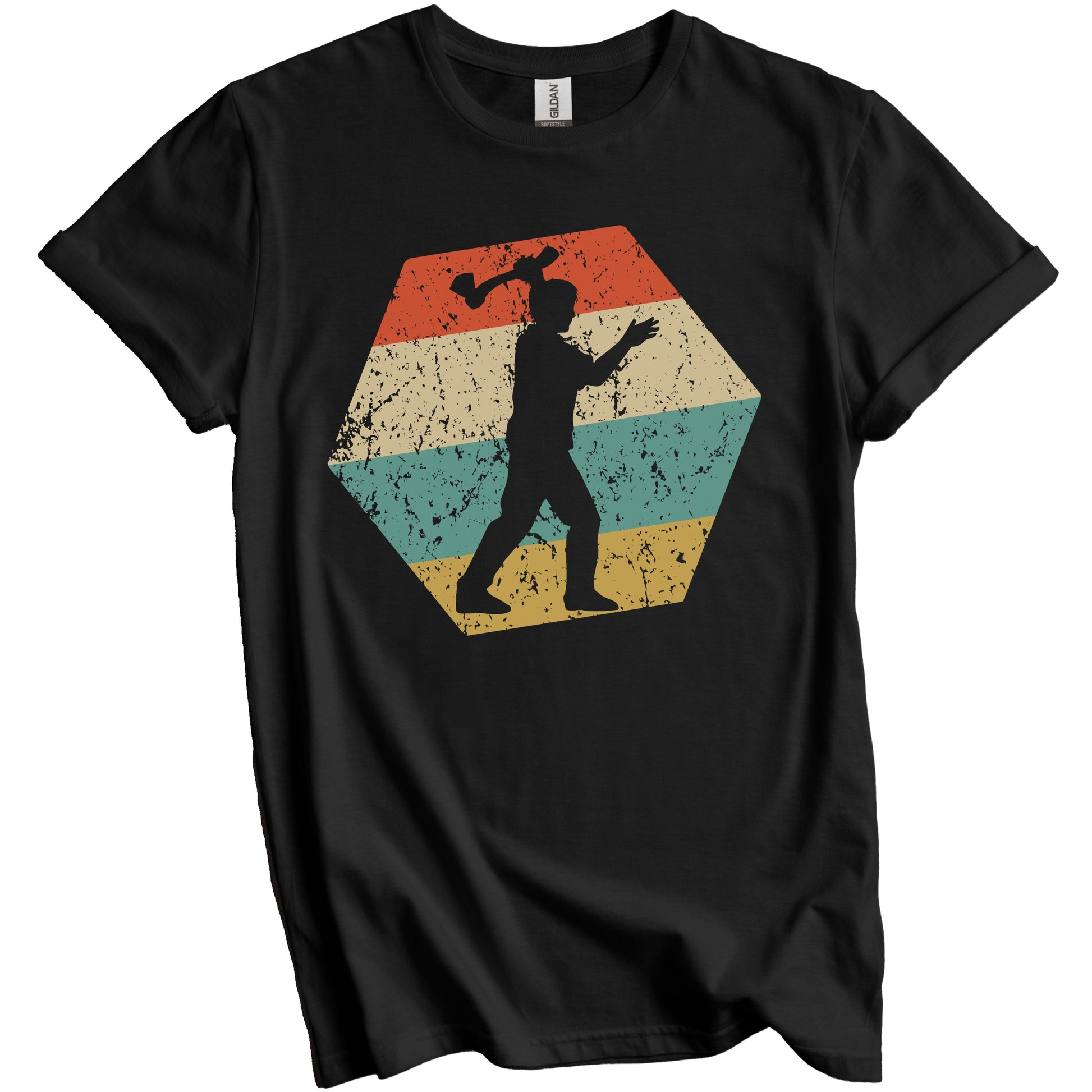 Axe Throwing Retro Distressed Hexagon Axe Thrower T-Shirt