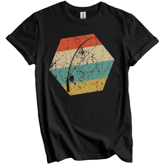 Fishing Pole Retro Distressed Hexagon Fisherman T-Shirt