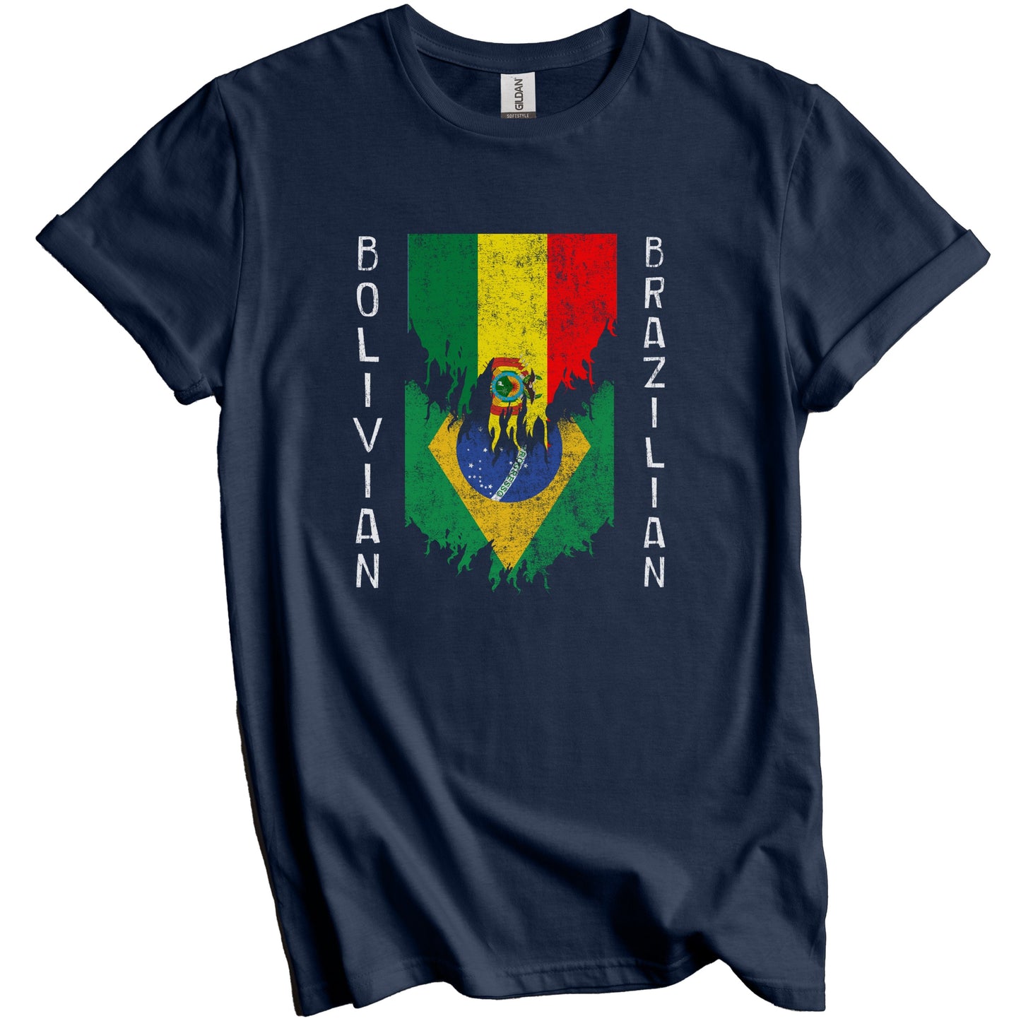 Bolivian Brazilian Flags Ripped Torn Bolivia Brazil T-Shirt