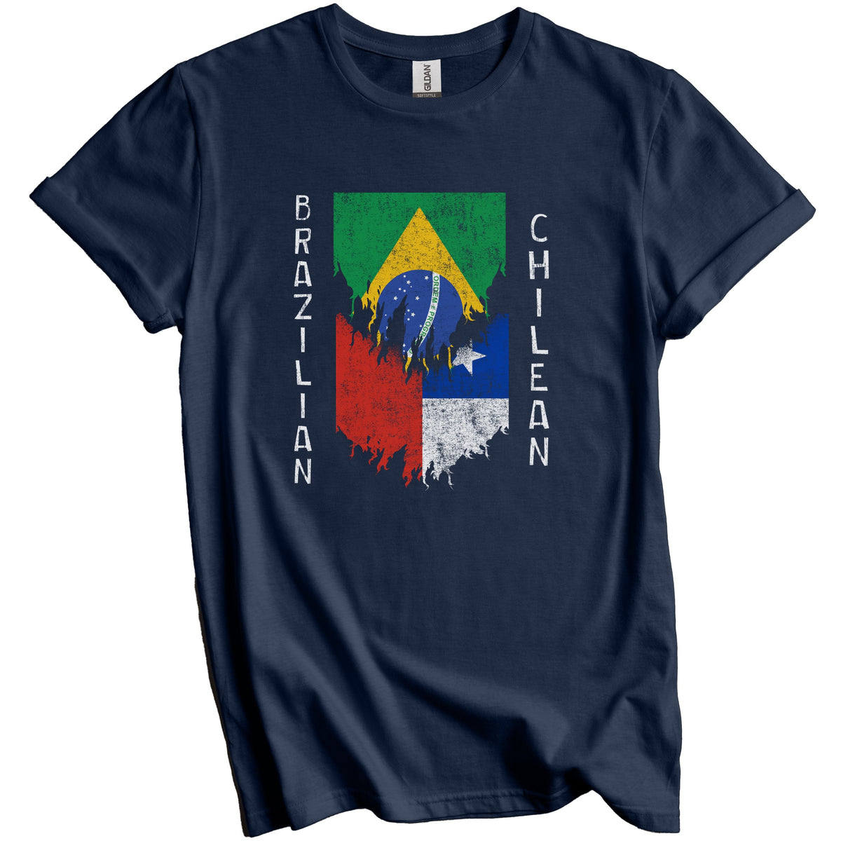 Brazilian Chilean Flags Ripped Torn Brazil Chile T-Shirt