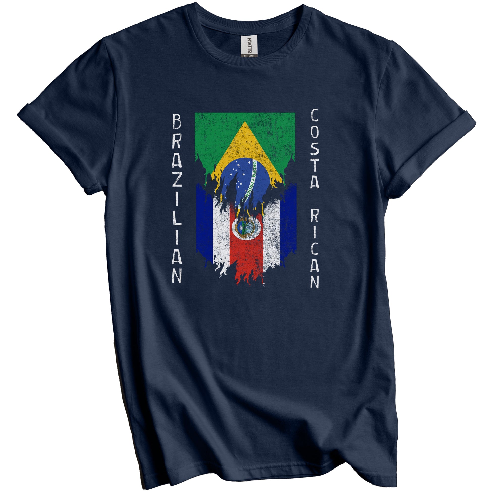 Brazilian Costa Rican Flags Ripped Torn Brazil Costa Rica T-Shirt