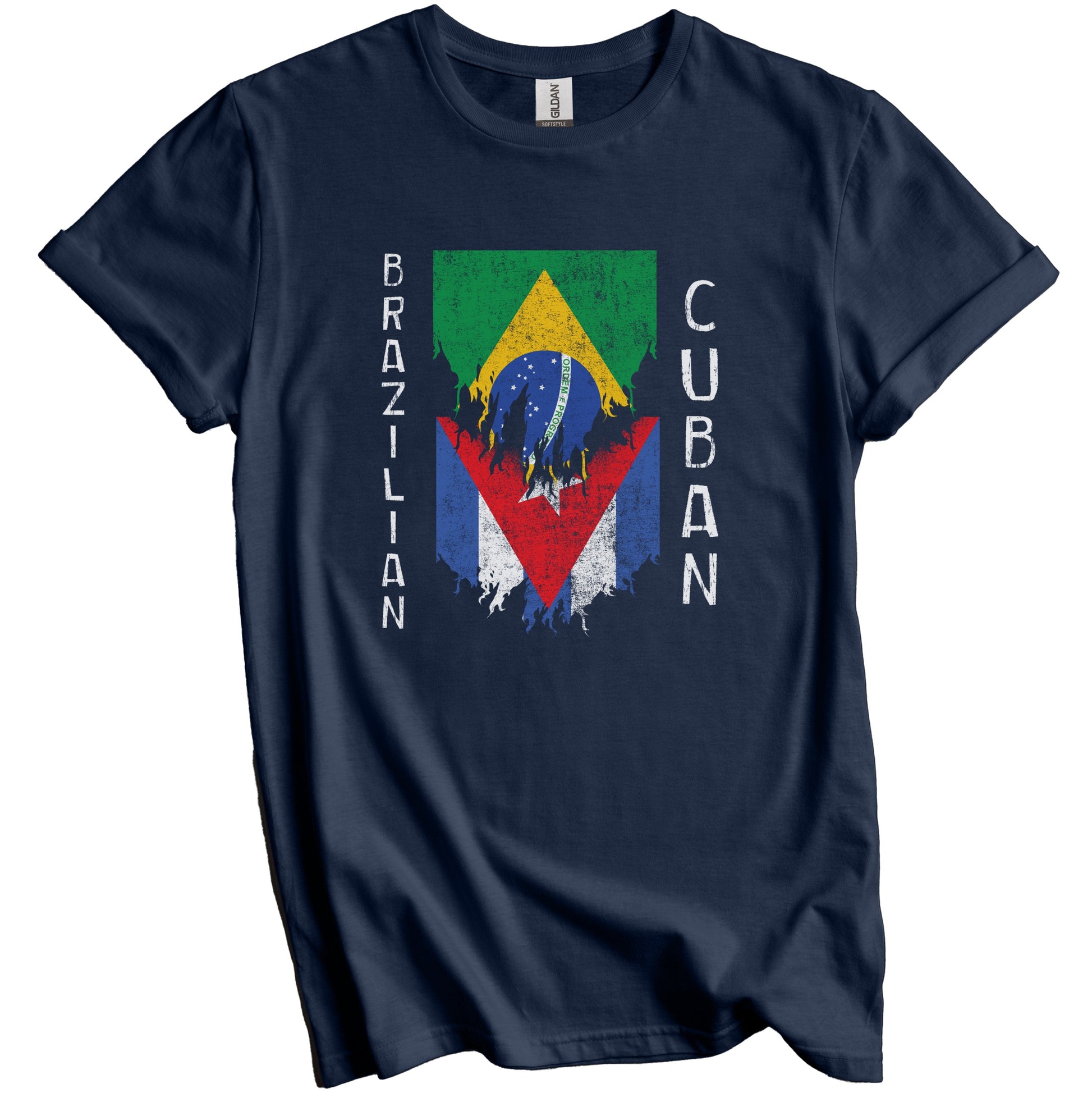 Brazilian Cuban Flags Ripped Torn Brazil Cuba T-Shirt