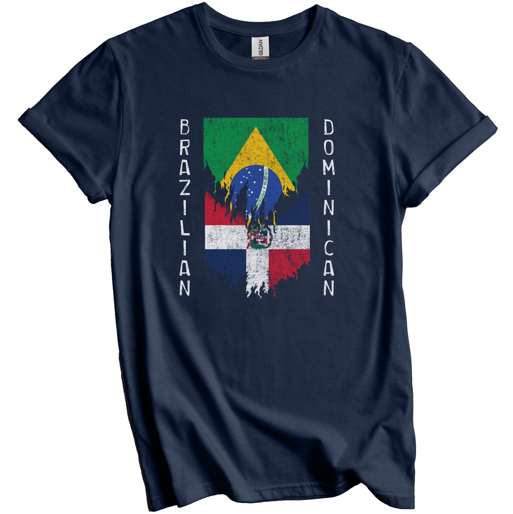 Brazilian Dominican Flags Ripped Torn Brazil Dominican Republic T-Shirt