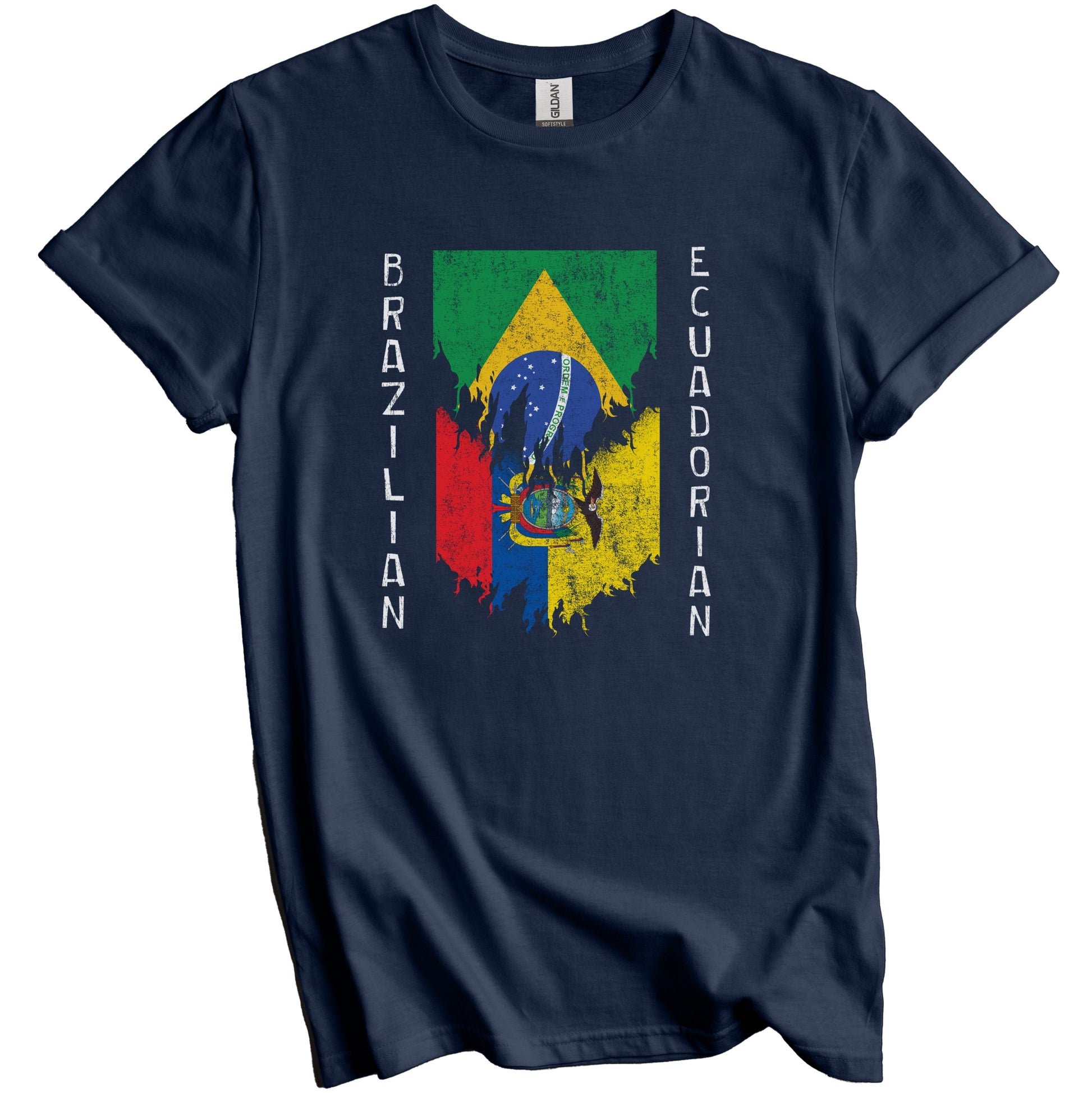Brazilian Ecuadorian Flags Ripped Torn Brazil Ecuador T-Shirt