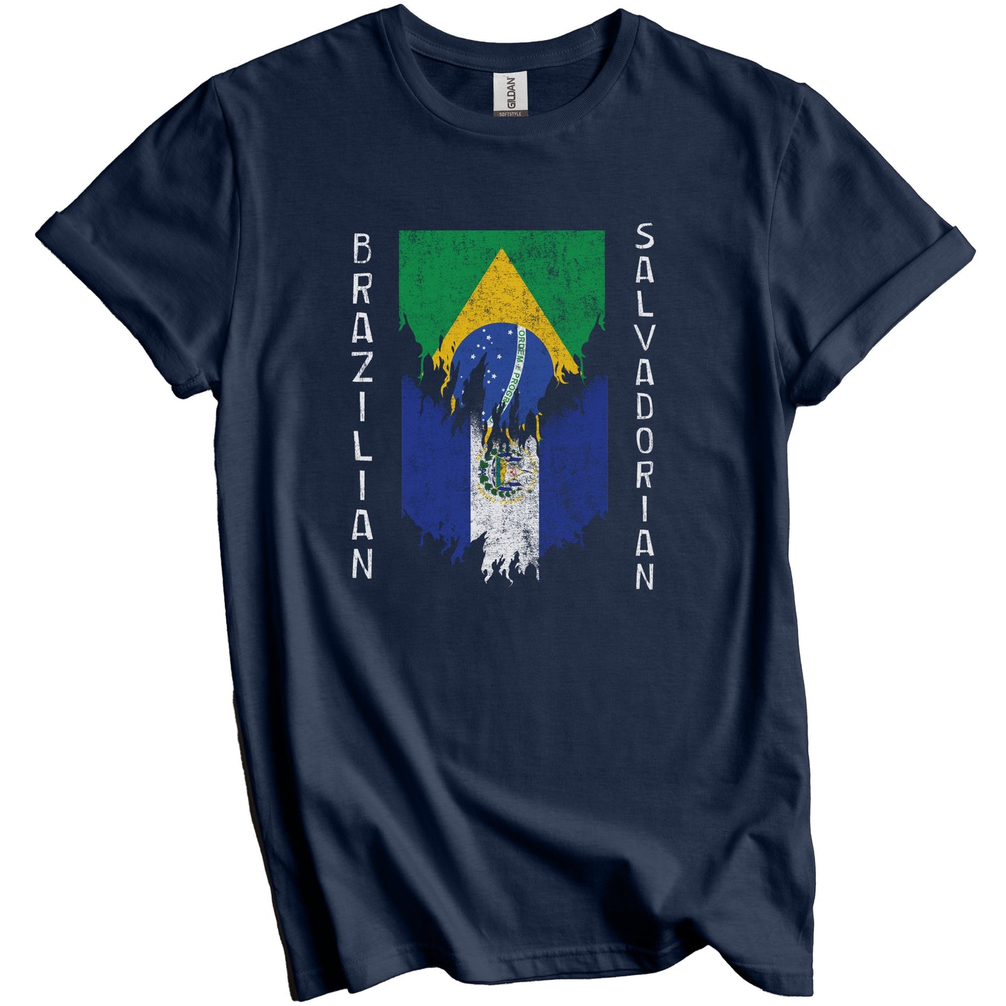 Brazilian Salvadorian Flags Ripped Torn Brazil El Salvador T-Shirt