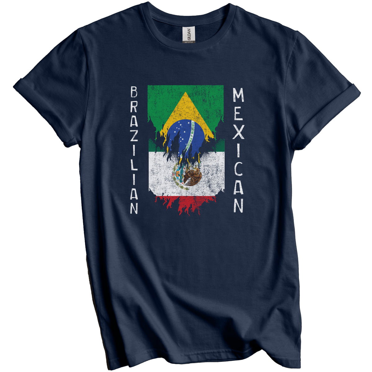 Brazilian Mexican Flags Ripped Torn Brazil Mexico T-Shirt