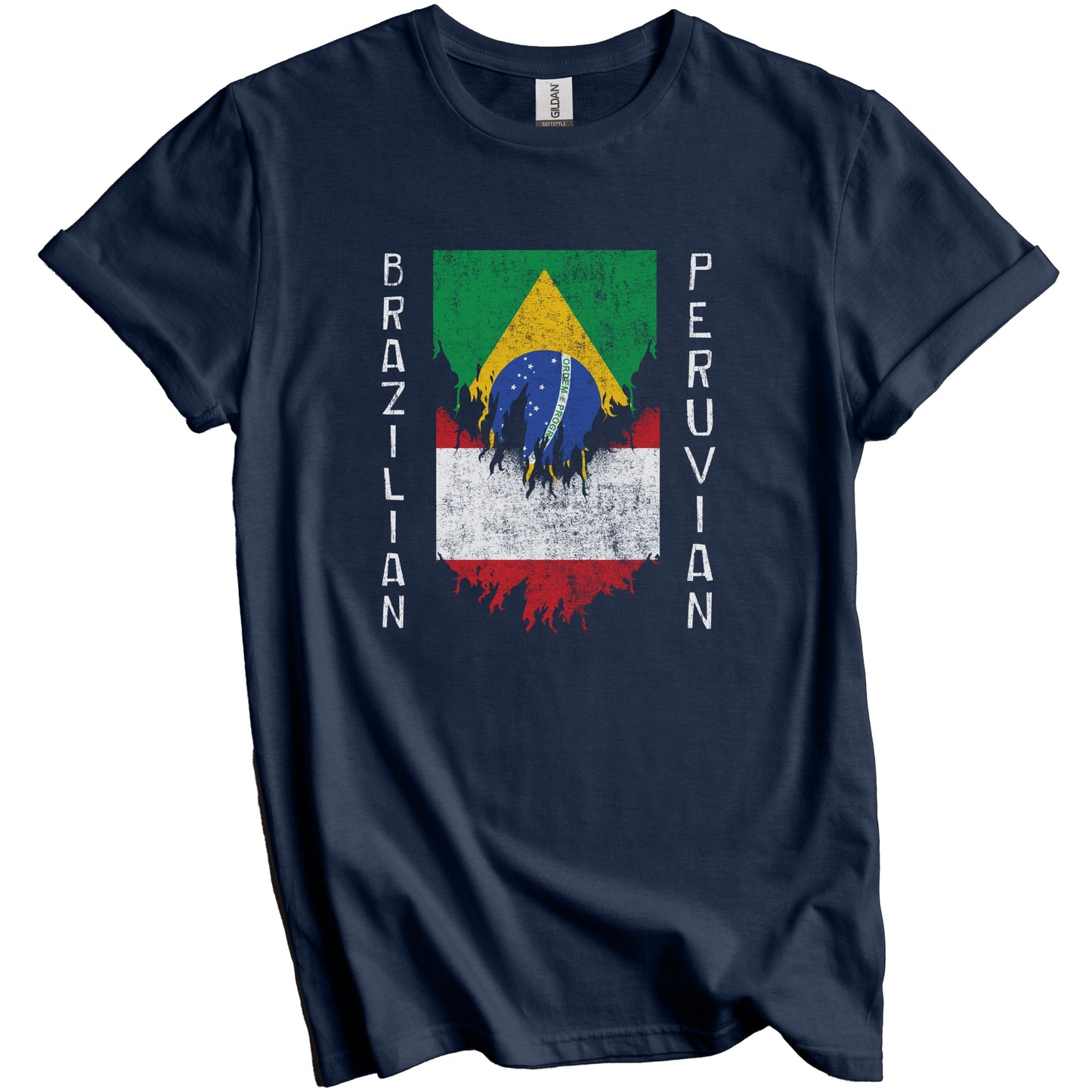 Brazilian Peruvian Flags Ripped Torn Brazil Peru T-Shirt