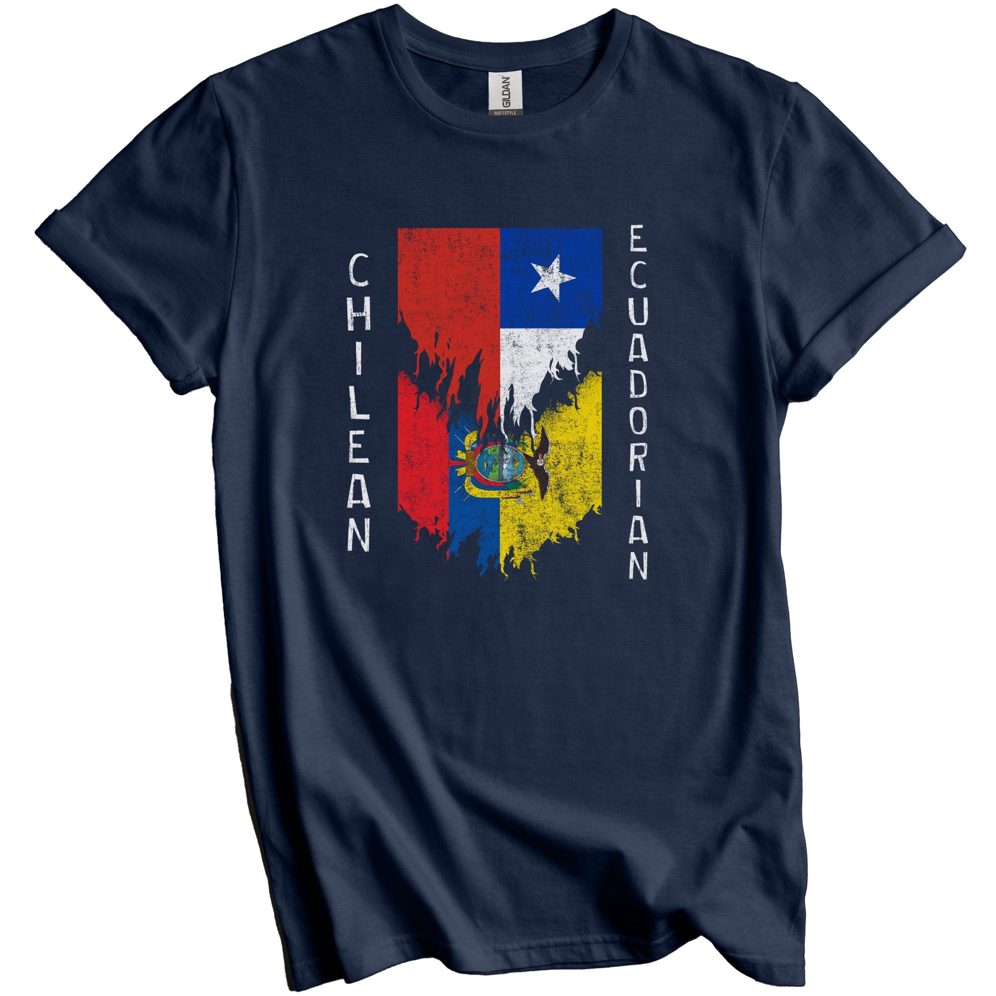 Chilean Ecuadorian Flags Ripped Torn Chile Ecuador T-Shirt