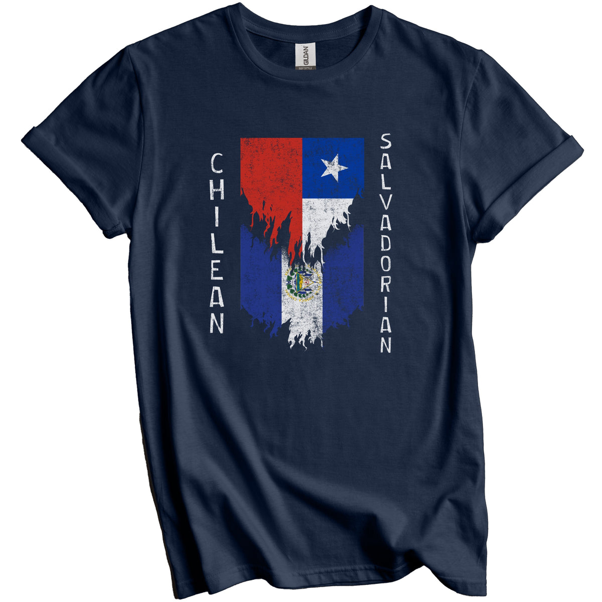 Chilean Salvadorian Flags Ripped Torn Chile El Salvador T-Shirt
