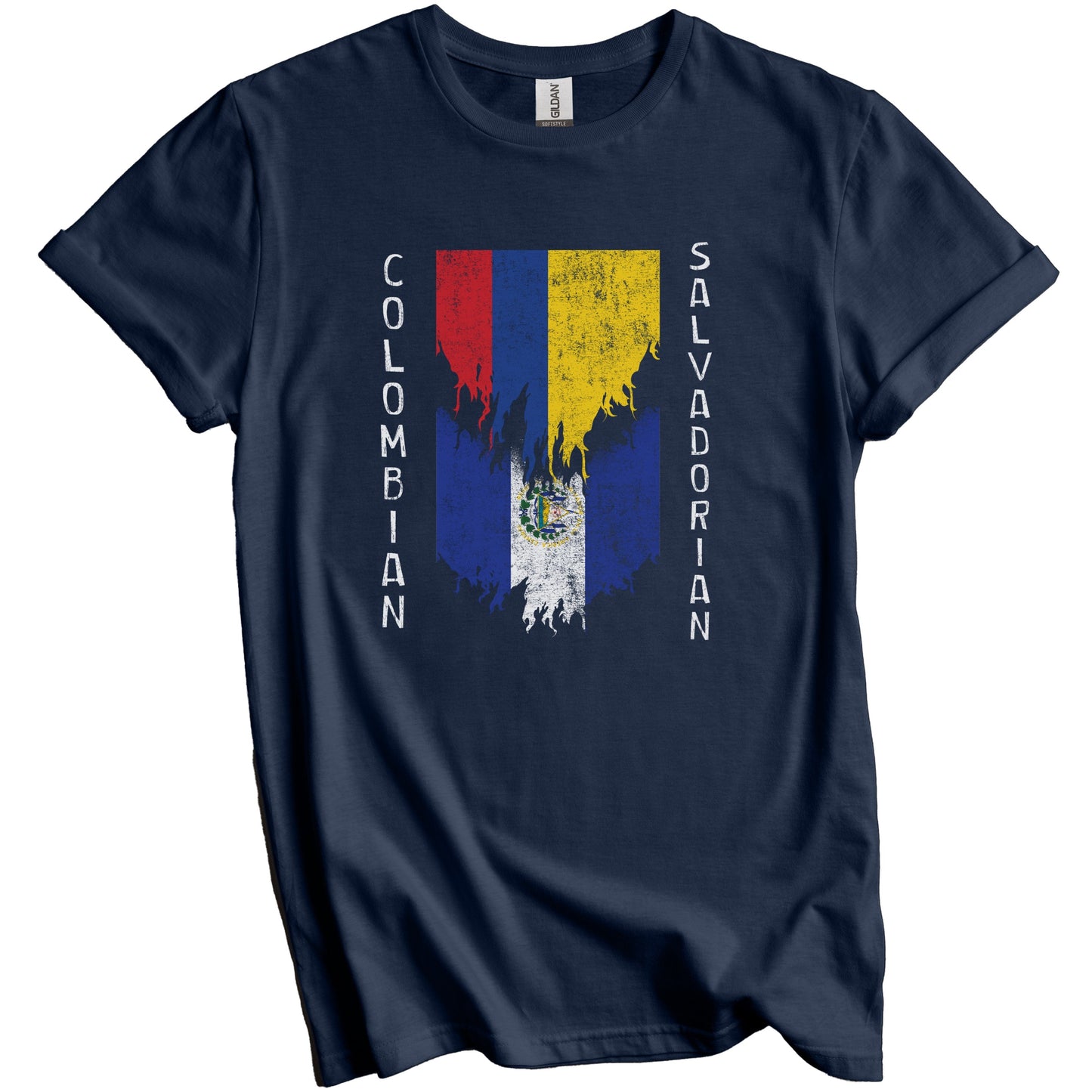 Colombian Salvadorian Flags Ripped Torn Colombia El Salvador T-Shirt