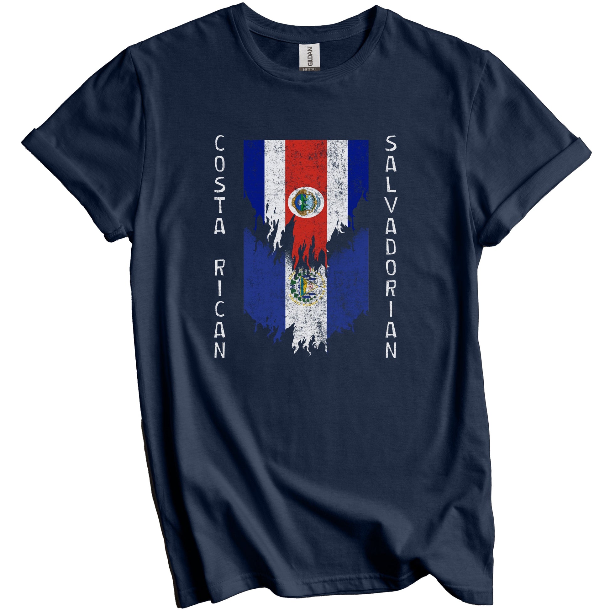 Costa Rican Salvadorian Flags Ripped Torn Costa Rica El Salvador T-Shirt