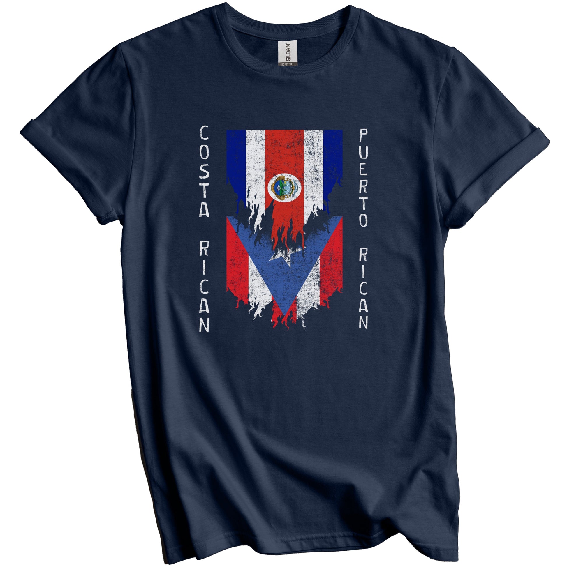 Costa Rican Puerto Rican Flags Ripped Torn Costa Rica Puerto Rico T-Shirt