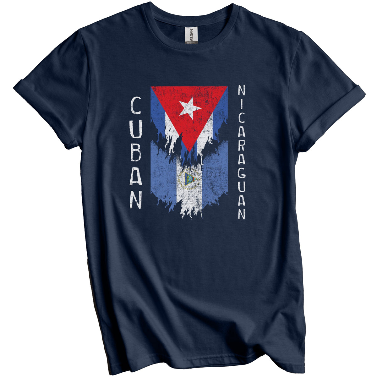 Cuban Nicaraguan Flags Ripped Torn Cuba Nicaragua T-Shirt