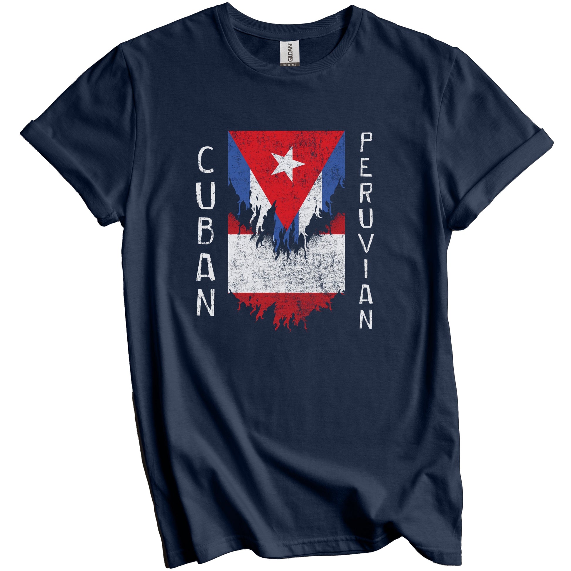 Cuban Peruvian Flags Ripped Torn Cuba Peru T-Shirt